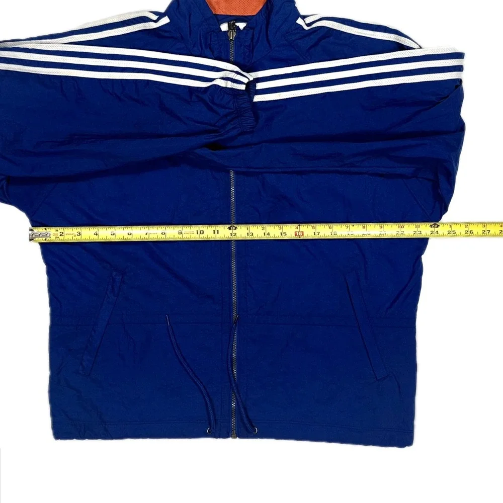 Vtg 90s Adidas blue orange three stripe full zip windbreaker jacket mens medium